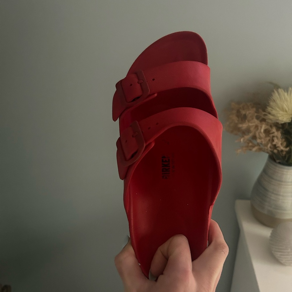 size 8 red rubber birkenstocks
